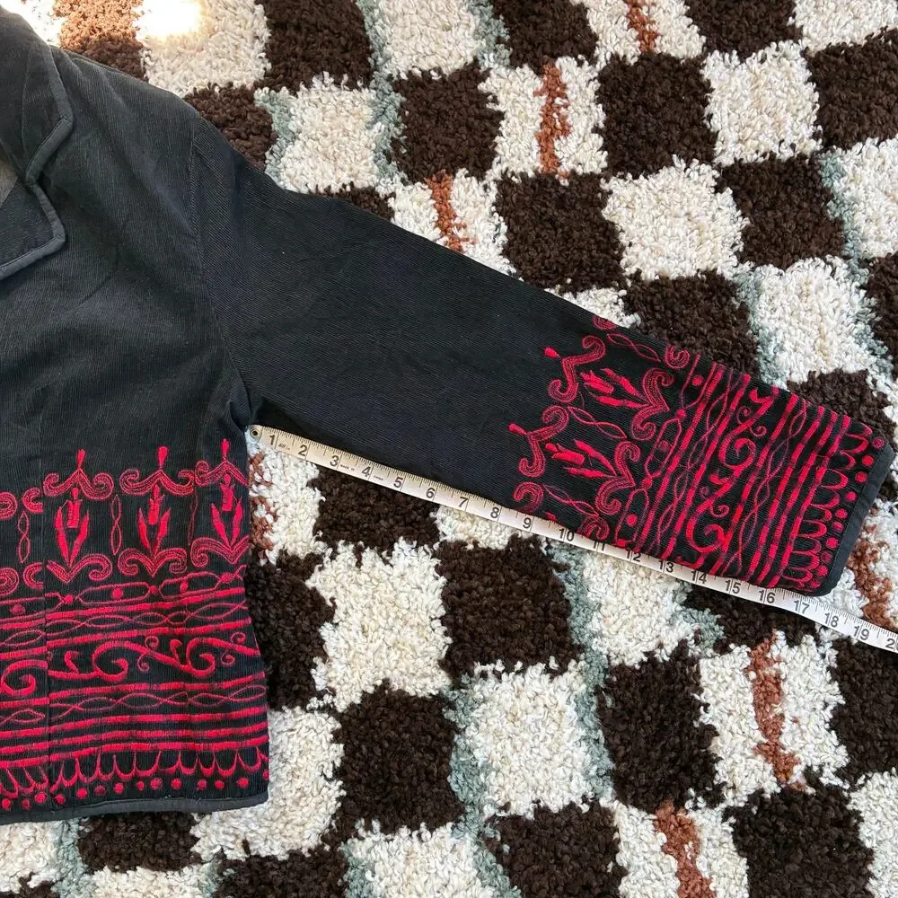 Nostalgia Red Embroidered Black Jacket Blazer By Designer Nostalgia Size L
